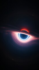 Wall Mural - Giant black hole in outer space. Vertical 3d illustration astrology wide shot. Interstellar wormhole as a dark star with swirling aura of cosmic nebula gas orbiting the singularity at high temperature