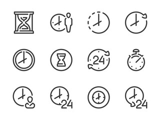 Poster - time and clock vector line icons. watch and hour outline icon set. countdown, timer, 24 hours, deadl