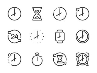 Poster - Time and Clock vector line icons. Watch and Hour outline icon set. Countdown, Timer, 24 Hours, Deadline, Time management and more.