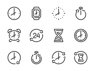Poster - time and clock vector line icons. watch and hour outline icon set. countdown, timer, 24 hours, deadl