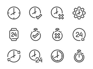 Poster - Time and Clock vector line icons. Watch and Hour outline icon set. Countdown, Timer, 24 Hours, Deadline, Time management and more.
