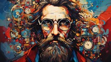 A Painting Of A Man With A Beard And Glasses. Generative AI.