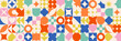 Geometric seamless pattern in bauhaus style. Colorful abstract shapes background in swiss style. Vector illustration.