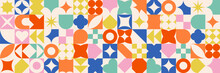 Colorful Abstract Shapes Backgrounds. Geometric Posters In Trendy Retro Brutalist Style. EPS 10	