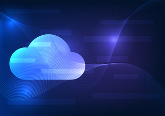 Poster - cloud technology composed of wave lines and geometric shapes Refers to collecting data through a high-speed internet network system. And there is a system to prevent the wood from leaking information.