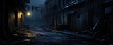 Fototapeta Uliczki - Midnight road or alley in a very old town. abandoned old area of town with stone or brick buildings. no street lights. Generative AI.