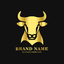 Bull Logo. Premium Logo For Steakhouse, Steakhouse Or Butchery. Abstract Stylized Cow Or Bull Head With Horns Symbol. Creative Steak, Meat Logo.