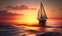 Sunset Sailboat On The Ocean.