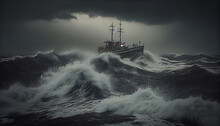 Fishing Boat Navigating During A Storm