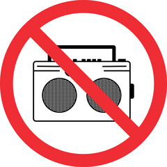 Sticker - No loud music sign. Forbidden signs and symbols.