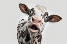 Shocked Funny Cow Close Up Meme Face. Generative AI.