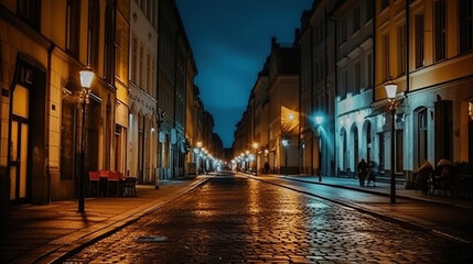 Wall Mural - Night street of European city