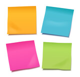 Fototapeta Sypialnia - Set of four colorful vector blank sticky post it notes isolated on white background