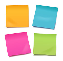 Set of four colorful vector blank sticky post it notes isolated on white background