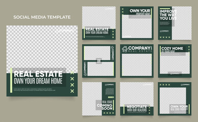 Wall Mural - social media template banner house architecture service promotion. fully editable instagram and facebook square post frame puzzle organic sale poster
