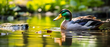 A Mallard Duck Swims Through The Water Generated By AI