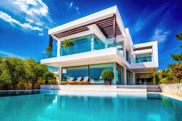 Wall Mural - Opulent villa with pool in vibrant real-estate photography