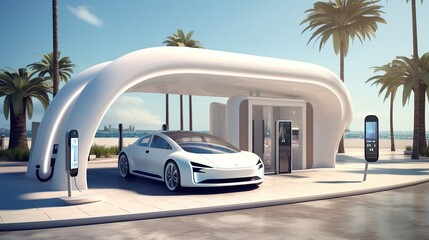 Wall Mural - Electric car charging station, with generative ai