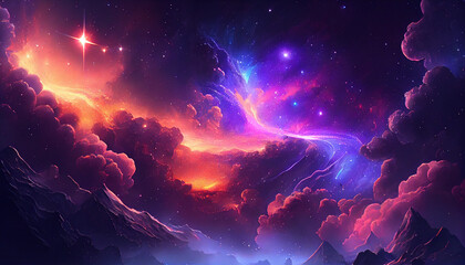 Wall Mural - Beautiful abstract cosmic sky background Ai generated image