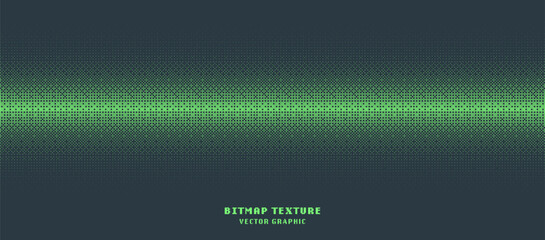 Wall Mural - Dither Pattern Bitmap Texture Straight Horizontal Border Vector Abstract Background. Glitch Screen With Flicker Pixels Effect Wide Wallpaper. 8 Bit Pixel Art Retro Arcade Video Game Green Abstraction