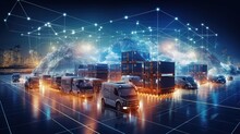 Global Logistics Network Distribution And Transportation, Smart Logistics, Future Of Transportation Innovation On Huge Storage Centers, With Generative Ai