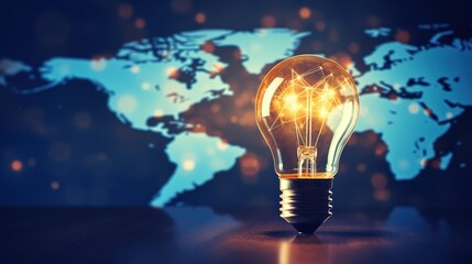 Poster - light bulb with world map with generative ai