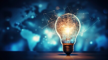 Poster - light bulb with world map with generative ai