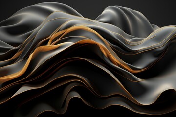 Wall Mural - Black and gold abstract wavy liquid background. 3d render illustration