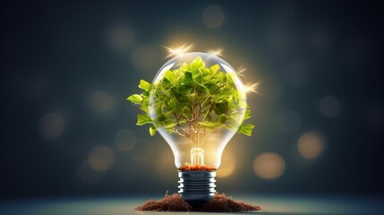 Poster - light bulb on green background with generative ai