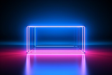 Wall Mural - 3d render, abstract background, neon light, glowing lines, empty stage