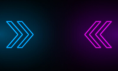 Poster - Vector 3d render, blue neon round frame, arrows, arrow shape, empty space, ultraviolet light, 80's retro style, fashion show stage, abstract background, illuminate frame design. Abstract cosmic vibran