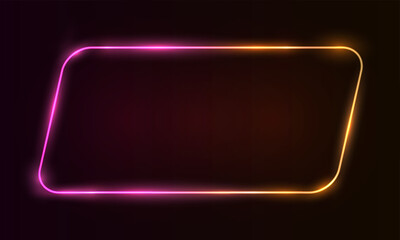 Wall Mural - Vector square glowing in the dark, pink blue neon light, illuminate abstract cosmic vibrant color backdrop. Glowing neon light frame with rounded corners. Neon rectangle, neon lights horizontal sign, 
