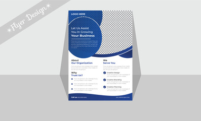 Wall Mural - Template for a corporate business flyer including abstract shapes in blue 