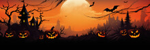 A Halloween Scene With Pumpkins And Bats. Pumpkins, Bats, Halloween, Decorating, Costumes, Spooky. Generative AI