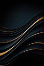 A Black And Gold Background With Wavy Lines. Black, Gold, Backgrounds, Wavy Lines, Patterns, Graphics, Greeting Сard. Generative AI