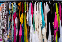 Closeup Of Colorful Clothing Garments At A Street Vendor In Europe