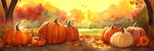 Autumn Pumpkins Watercolor, Generative Ai