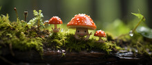 A Tiny Mushroom Toy Is Sitting On A Branch Generated By AI