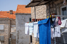 Laundry Drying On Clothesline In Dubrovnik Croatia