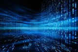 Blue digital binary data on computer screen background