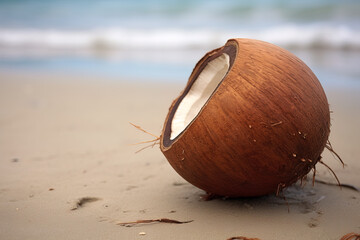 Wall Mural - Closeup of a coconut on the beach