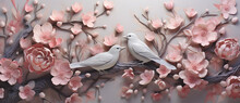 Two White Birds Are Sitting On A Branch With Pink Flowers Generated By AI