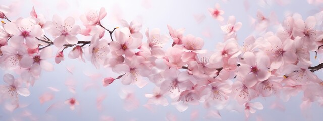 Canvas Print - Delicate cherry blossom petals cascade gently, creating a serene springtime background. Generative AI