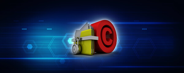 Poster - 3D rendering Yellow folder and lock. Data security concept