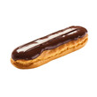 A delicious french chocolate eclair pastry isolated on a transparent background
