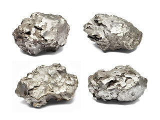 Wall Mural - Set of silver nuggets isolated on transparent or white background, png