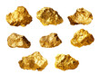 Set of gold nugget on transparent or white background, png