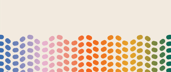 Abstract rainbow colored dots wavy pattern isolated on beige background. Retro groovy design with copy space. Vintage vector backdrop in 60-70s style