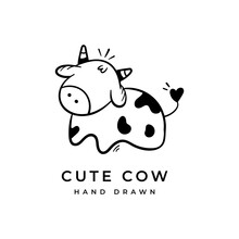 Cute Cow Kawaii Buffalo Hand Drawn Logo Vector Doodle Icon Illustration
