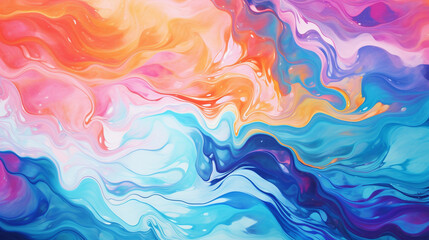 Marbled acrylic painted waves and colorful texture background 